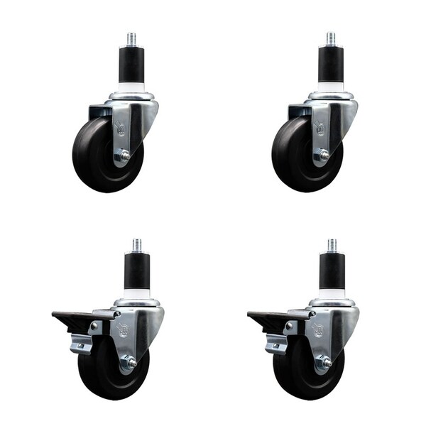 Service Caster 3.5'' Hard Rubber Wheel Swivel 1-1/2'' Expand Stem Caster Set 2 Brakes, 4PK SCC-EX20S3514-HRS-2-PLB-2-112 - main